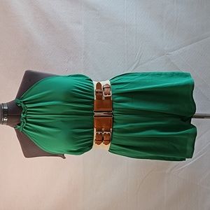 Green women Plus size women romper short jumpsuit with open back. Belt not inclu